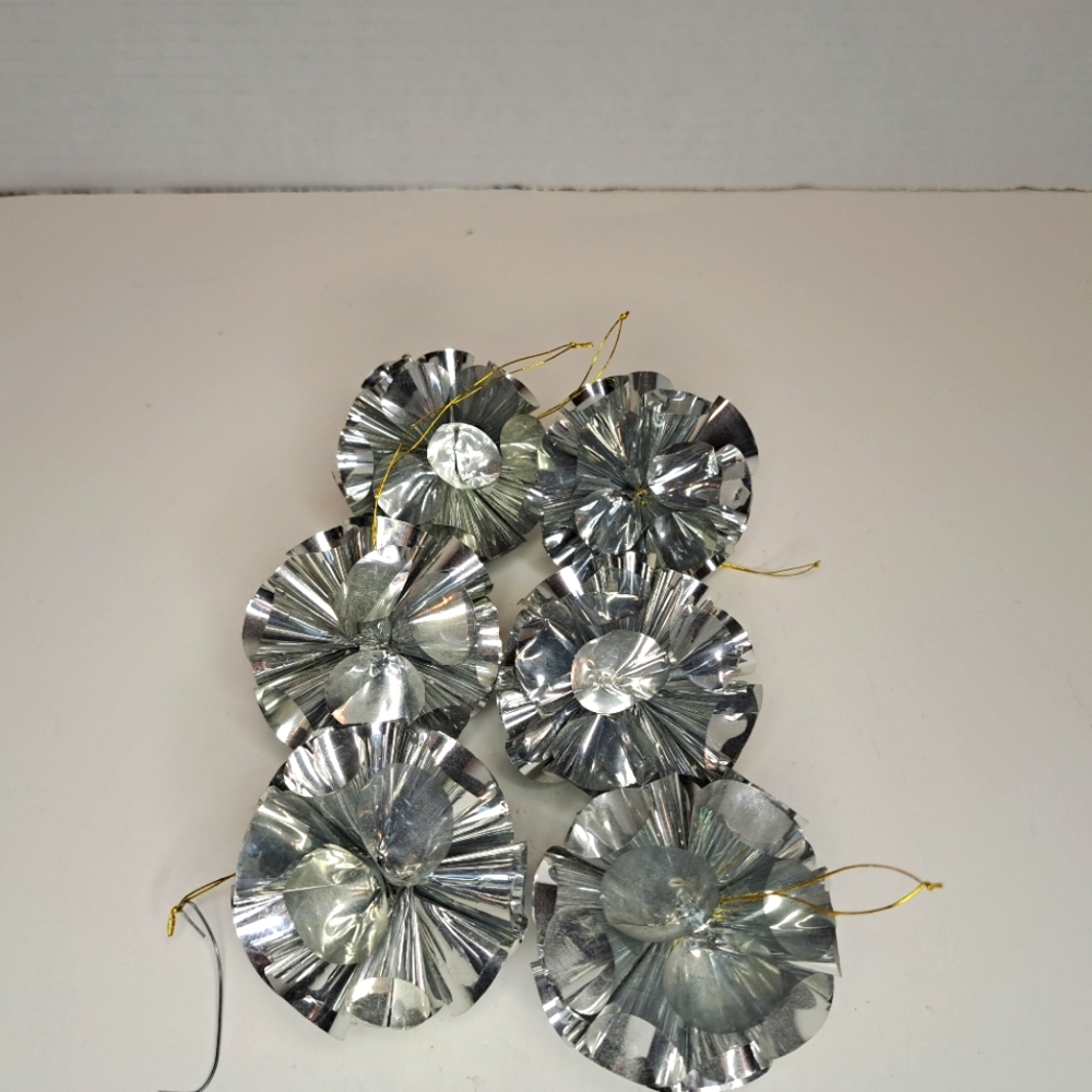 Silver Atomic Foil Christmas Ornaments Set Of Six